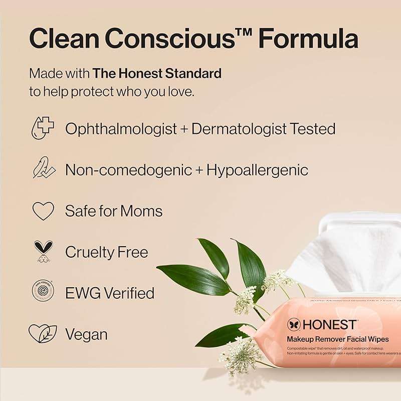 Honest Beauty Fragrance Free Cleansing Makeup Remover Facial Wipes | Plant Based, Hypoallergenic, Gentle for Sensitive Skin | 30 Count - Image 4