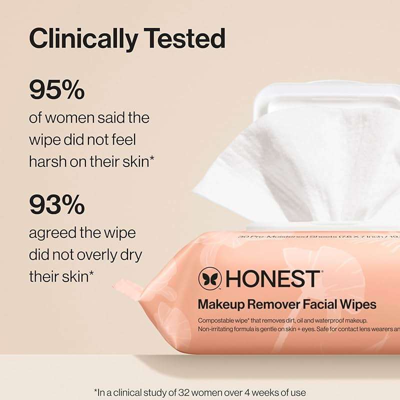 Honest Beauty Fragrance Free Cleansing Makeup Remover Facial Wipes | Plant Based, Hypoallergenic, Gentle for Sensitive Skin | 30 Count - Image 5