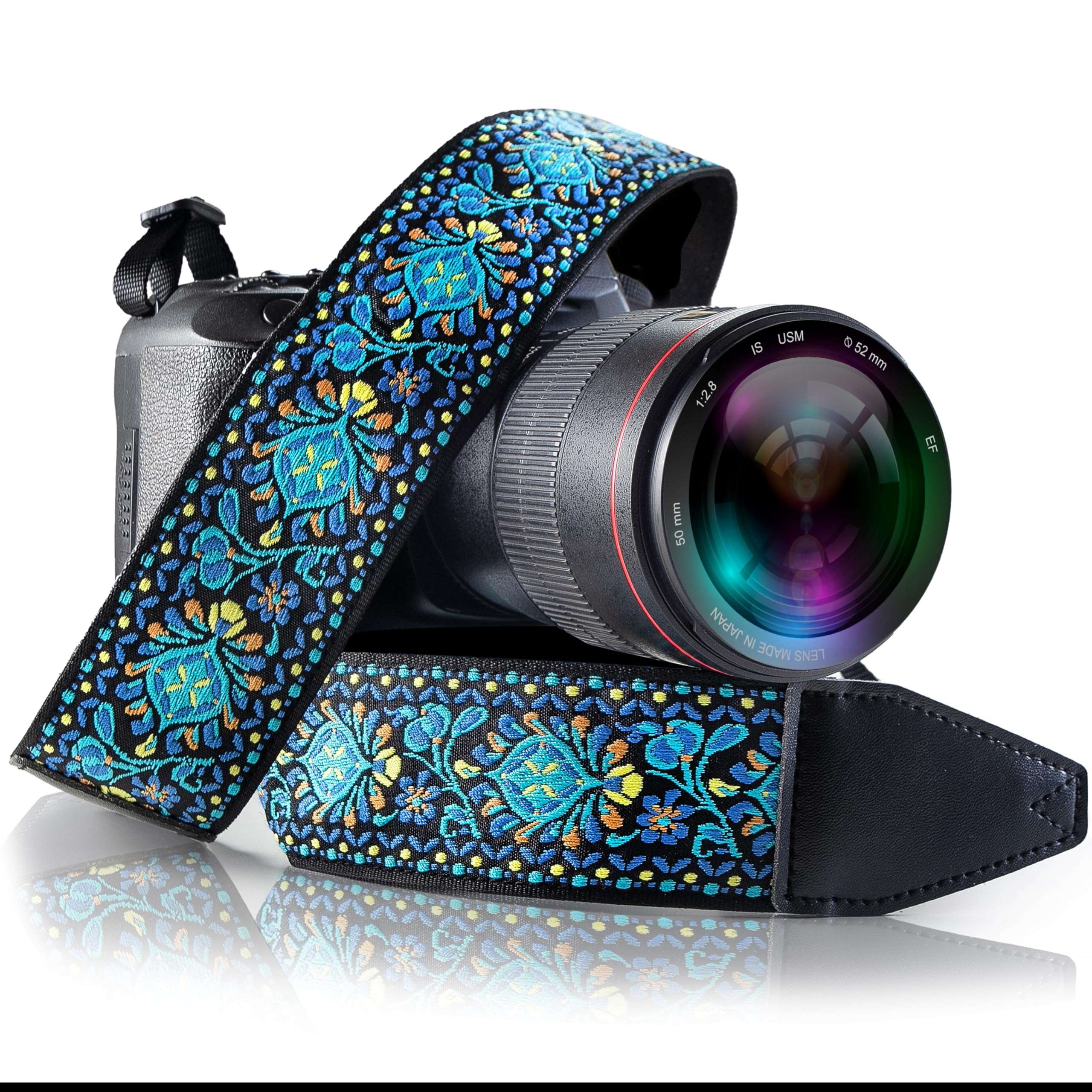 Art Tribute Camera Strap, Vintage Embroidered Neck Shoulder & Crossbody Camera Strap for DSLR Mirrorless Cameras, Fits Canon Nikon Sony Fujifilm, Quick Release, Photographer Gift, Blue - Image 1