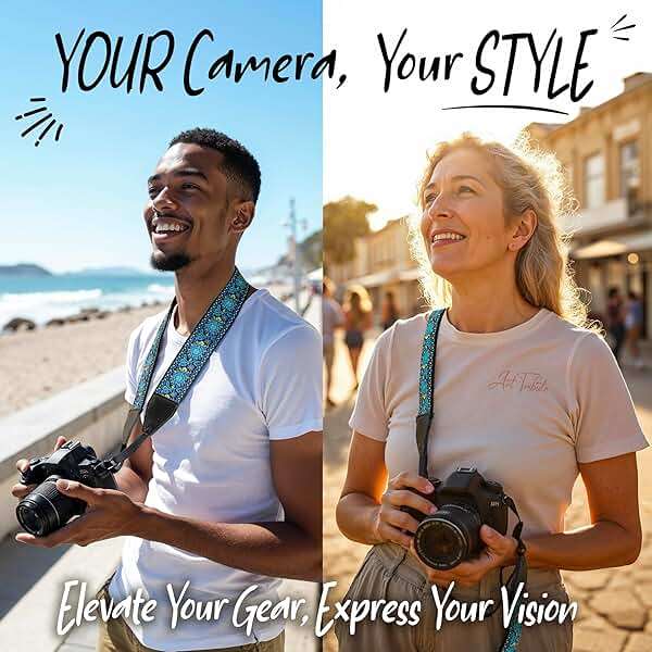 Art Tribute Camera Strap, Vintage Embroidered Neck Shoulder & Crossbody Camera Strap for DSLR Mirrorless Cameras, Fits Canon Nikon Sony Fujifilm, Quick Release, Photographer Gift, Blue - Image 3
