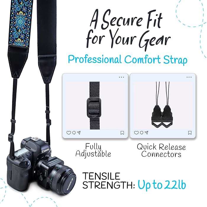 Art Tribute Camera Strap, Vintage Embroidered Neck Shoulder & Crossbody Camera Strap for DSLR Mirrorless Cameras, Fits Canon Nikon Sony Fujifilm, Quick Release, Photographer Gift, Blue - Image 5
