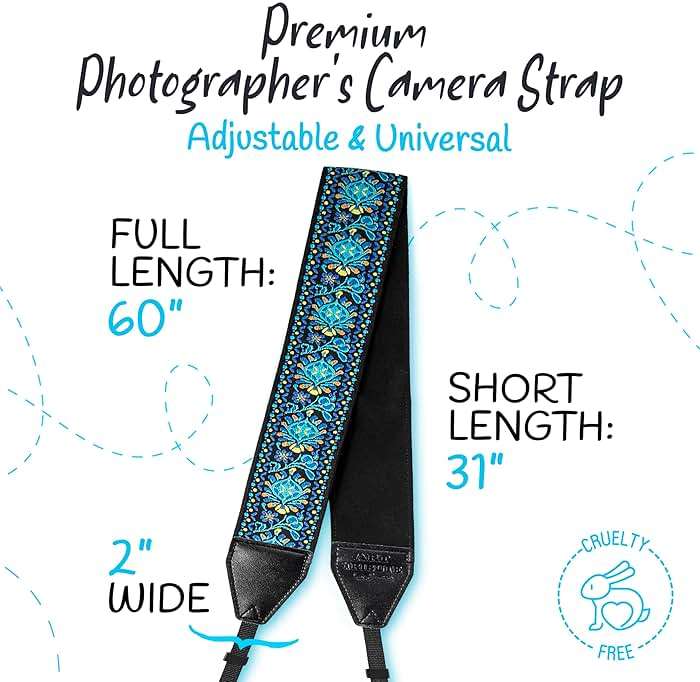 Art Tribute Camera Strap, Vintage Embroidered Neck Shoulder & Crossbody Camera Strap for DSLR Mirrorless Cameras, Fits Canon Nikon Sony Fujifilm, Quick Release, Photographer Gift, Blue - Image 6