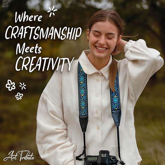 Art Tribute Camera Strap, Vintage Embroidered Neck Shoulder & Crossbody Camera Strap for DSLR Mirrorless Cameras, Fits Canon Nikon Sony Fujifilm, Quick Release, Photographer Gift, Blue - Image 9