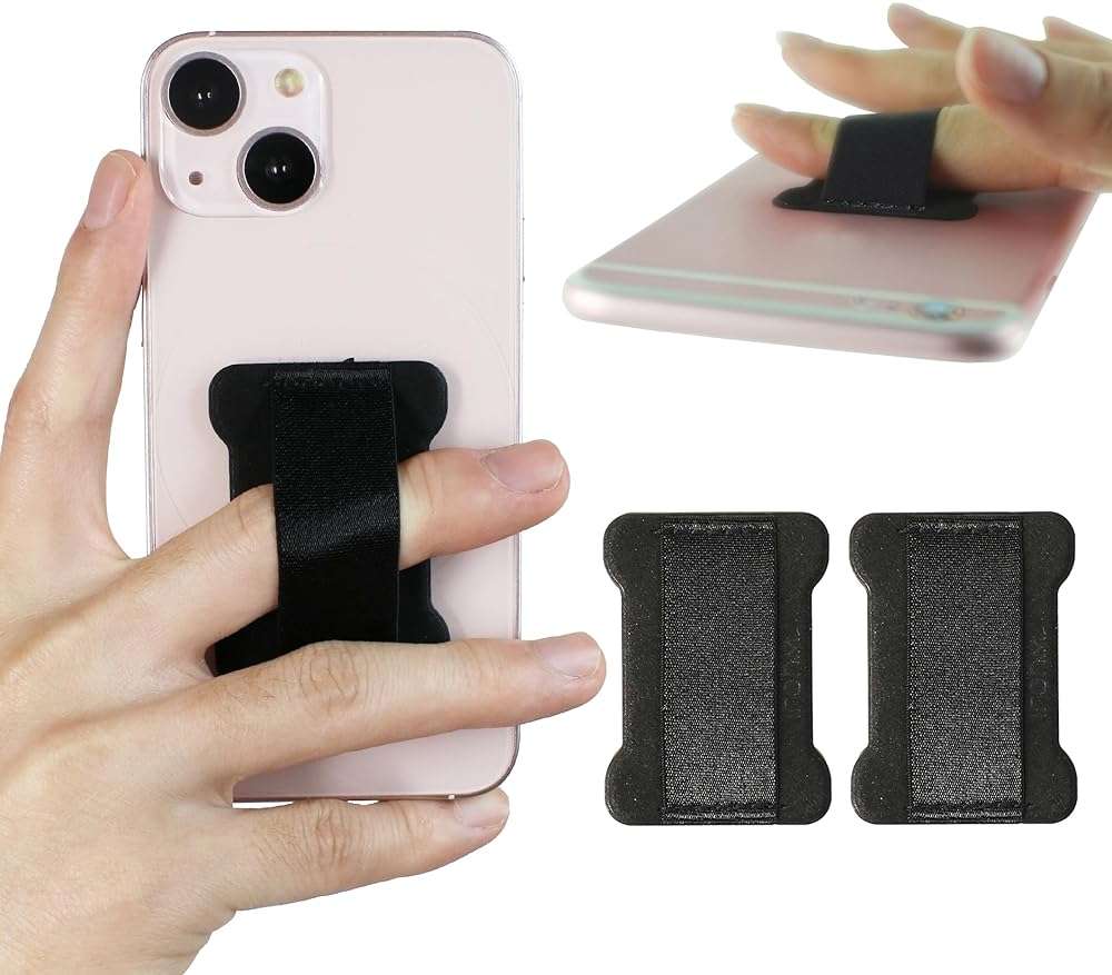 WOJI Cell Phone Finger Grip Strap Holder for Hand, Phone Strap, Phone Holder for Hand - Small, New Slim Finger Loop Selfie Grip Compatible with Most Smartphones (Black) - 2Pack - Image 1