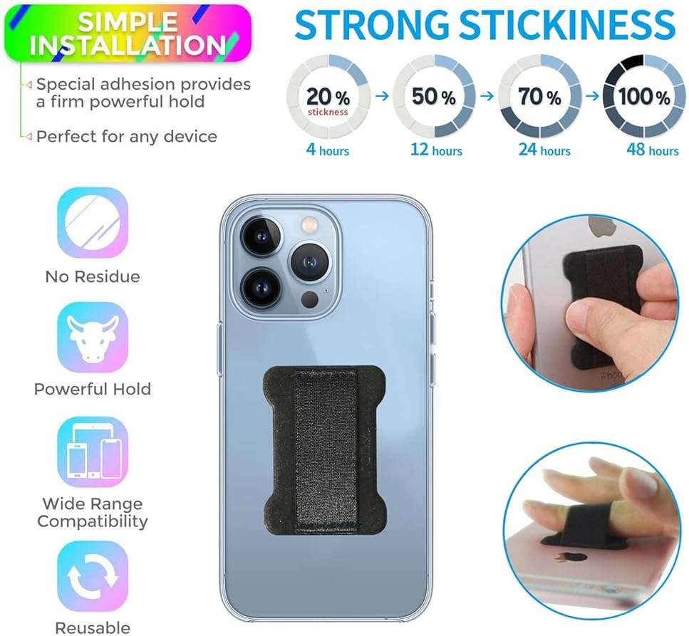 WOJI Cell Phone Finger Grip Strap Holder for Hand, Phone Strap, Phone Holder for Hand - Small, New Slim Finger Loop Selfie Grip Compatible with Most Smartphones (Black) - 2Pack - Image 2
