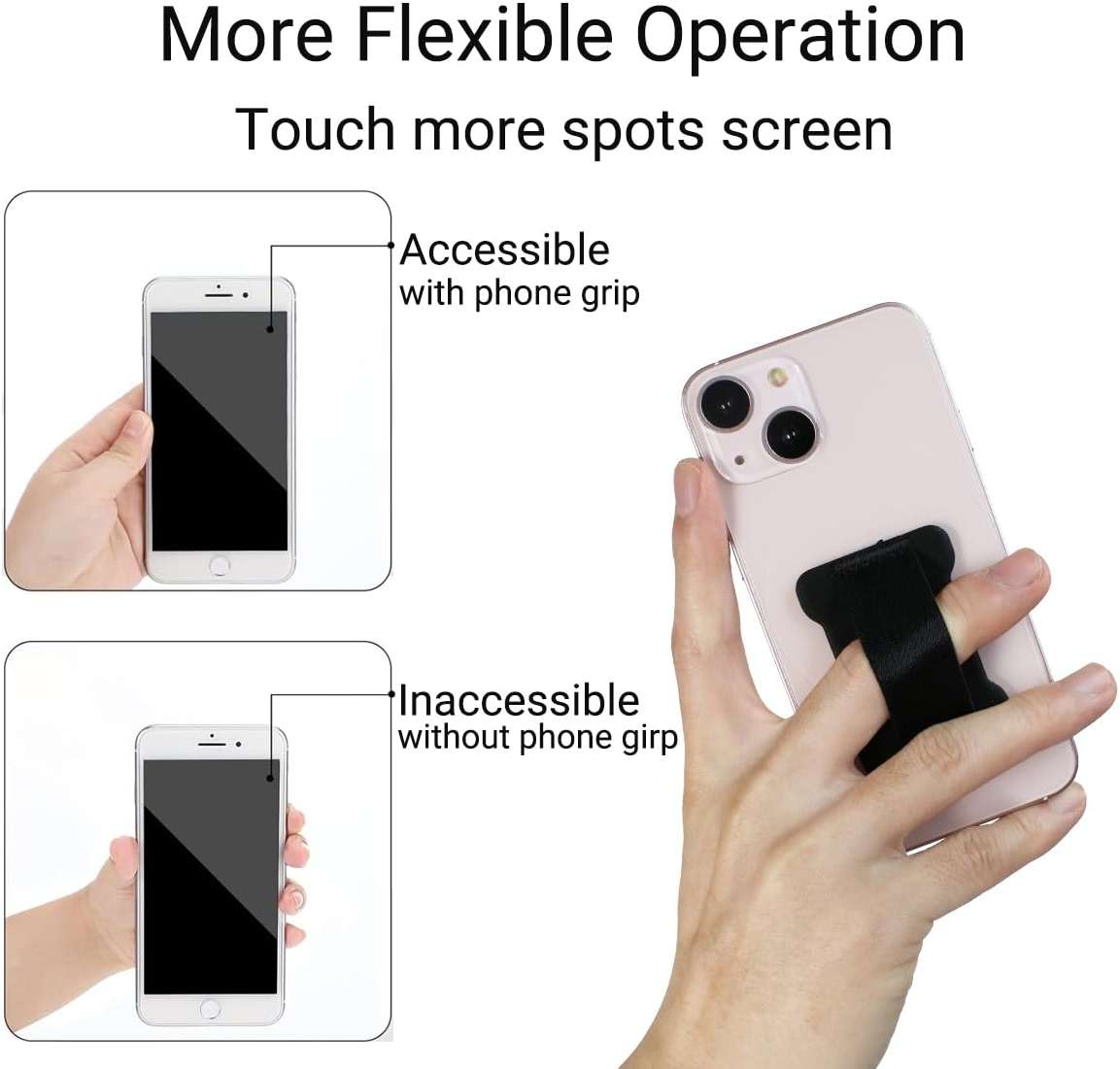 WOJI Cell Phone Finger Grip Strap Holder for Hand, Phone Strap, Phone Holder for Hand - Small, New Slim Finger Loop Selfie Grip Compatible with Most Smartphones (Black) - 2Pack - Image 3