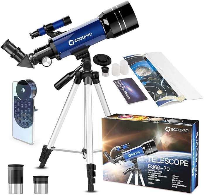 Telescope for Kids & Adults, 70mm Aperture 360mm Refractor (15X-150X) Telescope for Astronomy Beginners, Portable Travel Telescopes with Phone Adapter & 2 Eyepieces - Image 1
