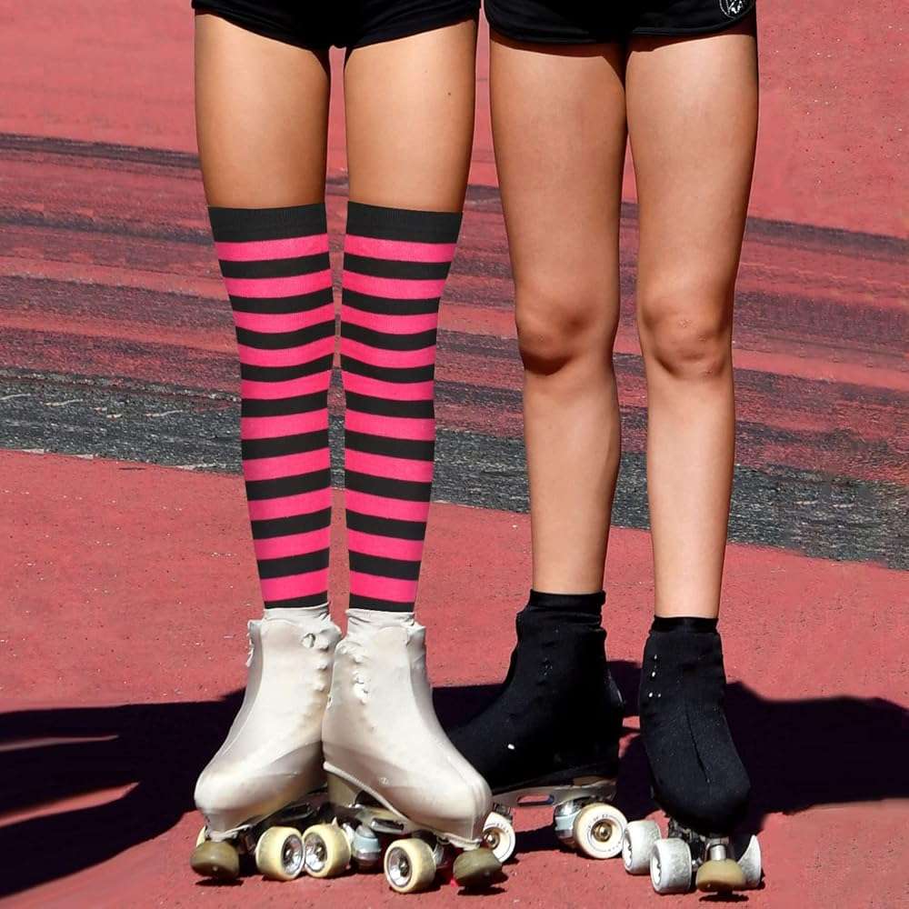 Benefeet Sox Funny Pink Striped Thigh High Socks for Women Cute Stripe Knee High Socks for Teen Girls Colorful Long Tube Sock - Image 3