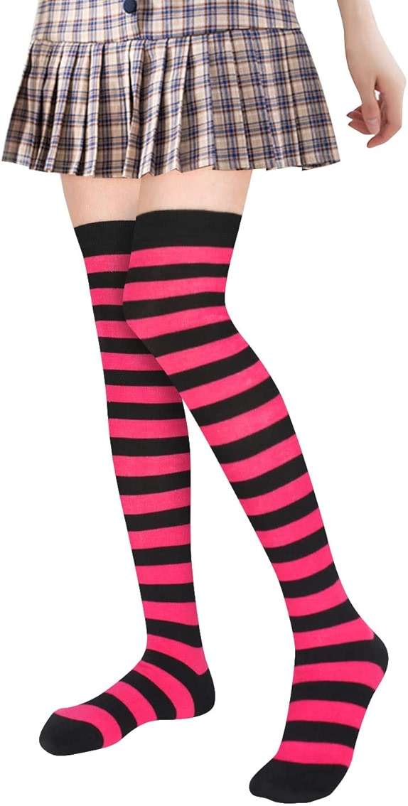 Benefeet Sox Funny Pink Striped Thigh High Socks for Women Cute Stripe Knee High Socks for Teen Girls Colorful Long Tube Sock - Image 5