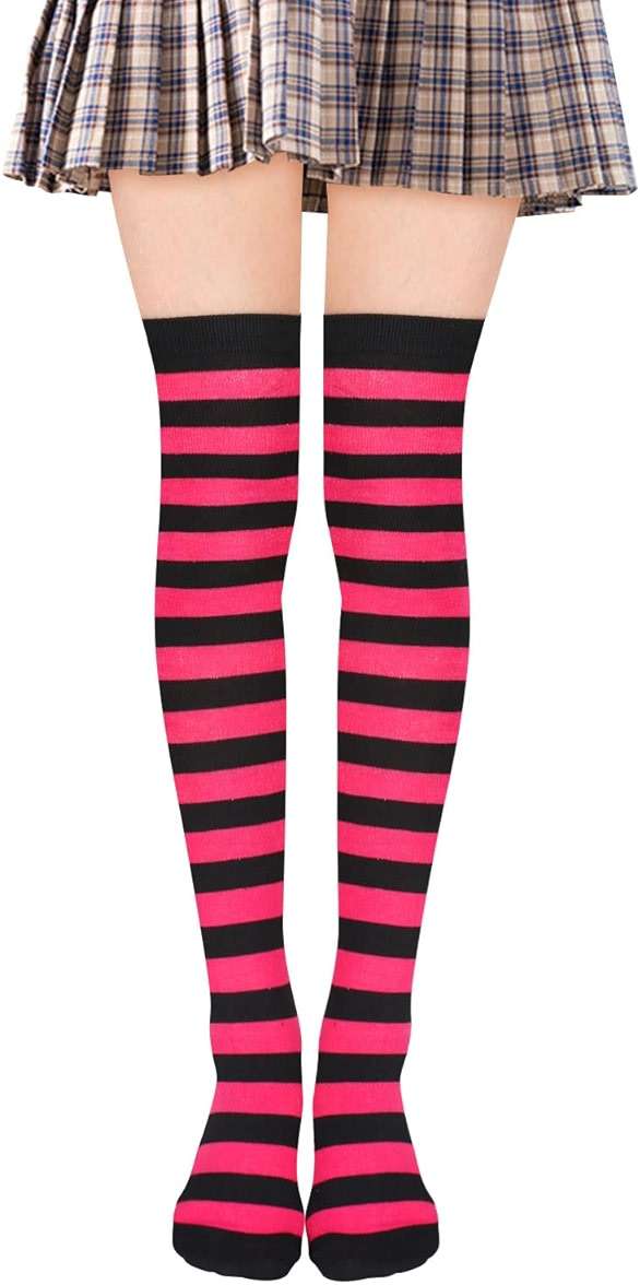 Benefeet Sox Funny Pink Striped Thigh High Socks for Women Cute Stripe Knee High Socks for Teen Girls Colorful Long Tube Sock - Image 7