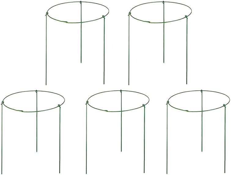 Hanobo 5 Pack Garden Plant Support Rings for Potted Plant, 6" Wide x 11" High, 3 Legs - Image 1