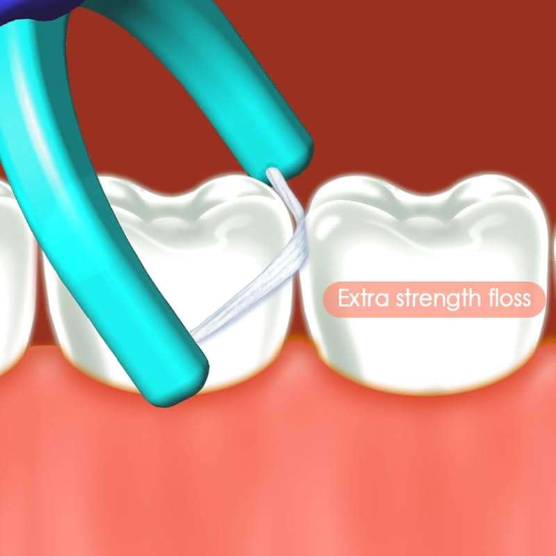 T.Smile NoFuss Dental Flosser Kit, 5-inch Long Handle & Refill Heads, Extra-Strength Floss for Comfortable Clean, Fluoride Free, (1 Blue Handle + 100 Extra-Strength Floss Refills) - Image 4