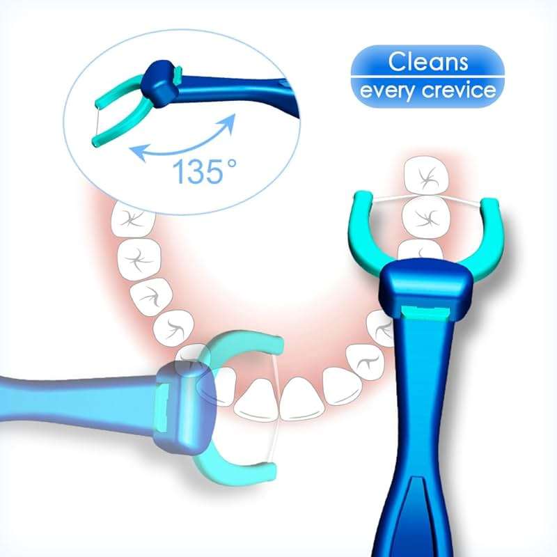 T.Smile NoFuss Dental Flosser Kit, 5-inch Long Handle & Refill Heads, Extra-Strength Floss for Comfortable Clean, Fluoride Free, (1 Blue Handle + 100 Extra-Strength Floss Refills) - Image 6