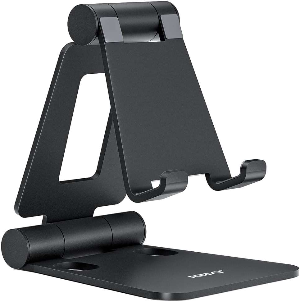Nulaxy Dual Folding Cell Phone Stand, Fully Adjustable Foldable Desktop Phone Holder Cradle Dock Compatible with iPhone 17 16 15 14 13 12 11 Pro Max Xs Xr X 8, Nintendo Switch, All Phones - Image 1