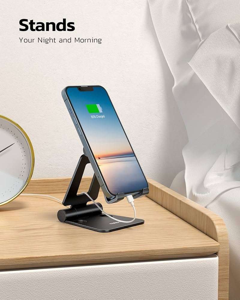 Nulaxy Dual Folding Cell Phone Stand, Fully Adjustable Foldable Desktop Phone Holder Cradle Dock Compatible with iPhone 17 16 15 14 13 12 11 Pro Max Xs Xr X 8, Nintendo Switch, All Phones - Image 2