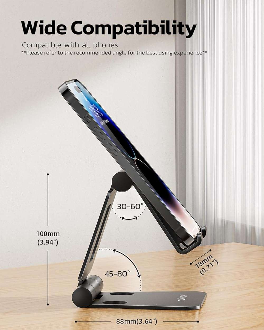 Nulaxy Dual Folding Cell Phone Stand, Fully Adjustable Foldable Desktop Phone Holder Cradle Dock Compatible with iPhone 17 16 15 14 13 12 11 Pro Max Xs Xr X 8, Nintendo Switch, All Phones - Image 3