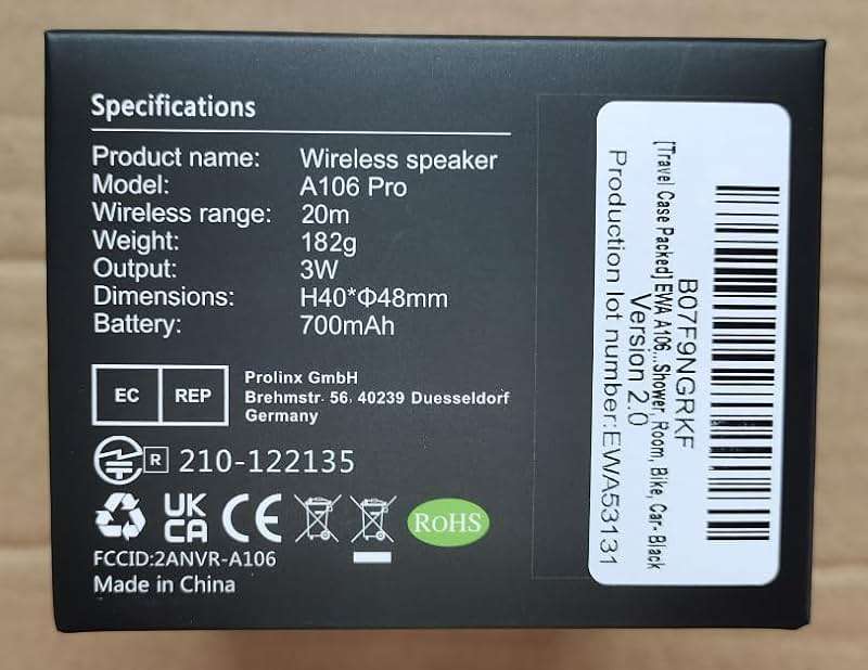 EWA Travel Case Packed, A106 Pro Portable Bluetooth Speaker with Custom Bass Radiator, Brief Design, IP67 Waterproof, Perfect Mini Speaker for Shower, Room, Bike, Car (Black) - Image 8