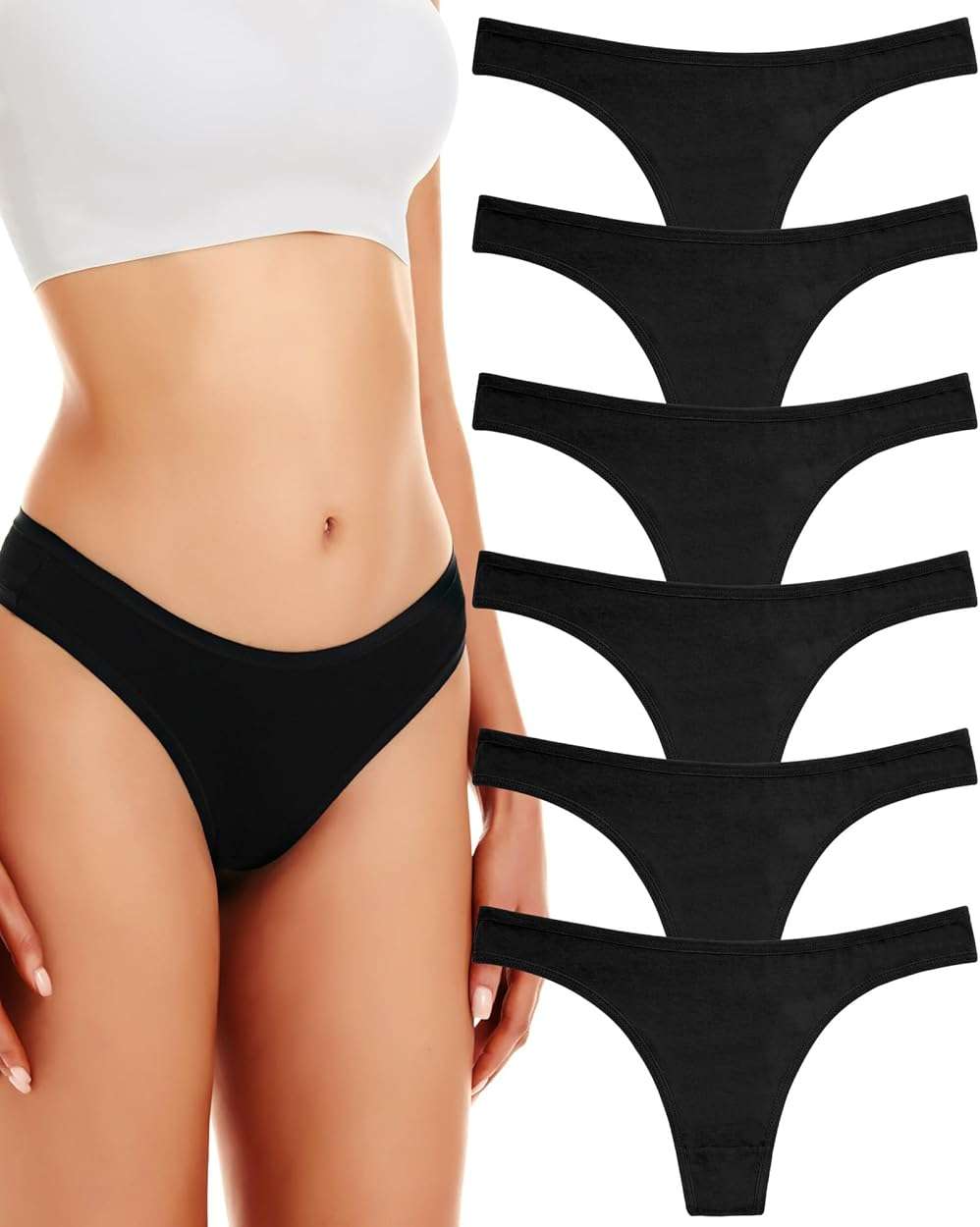 ANZERMIX Women's Breathable Cotton Thong Panties Pack of 6 - Image 1
