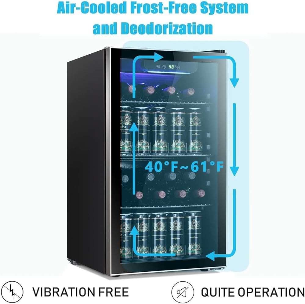 Antarctic Star 26 Bottle 130 Can Wine Cooler/Cabinet Beverage Refrigerator Mini Wine Cellar Beer Soda Clear Glass Door Bar Fridge Quiet Compressor Adjust Temp Freestanding Indoor Use 3.2cu.ft Black - Image 6