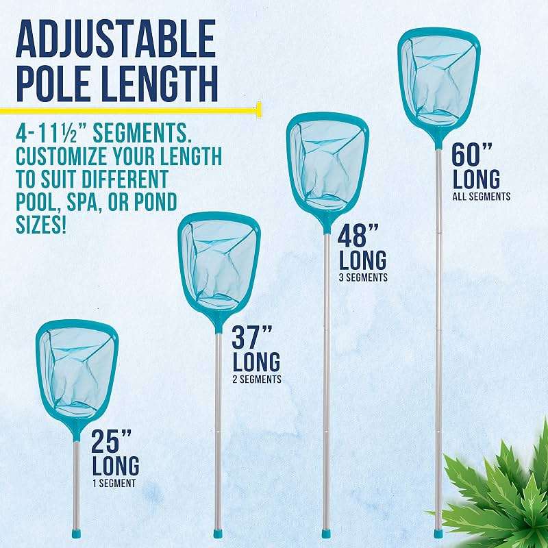 U.S. Pool Supply Swimming Pool 5 Foot Leaf Skimmer Net with 4 Aluminum Pole Sections - 6" Deep Ultra Fine Mesh Netting Bag Basket for Fast Cleaning of The Finest Debris - 60" Long, Clean Spas, Ponds - Image 2