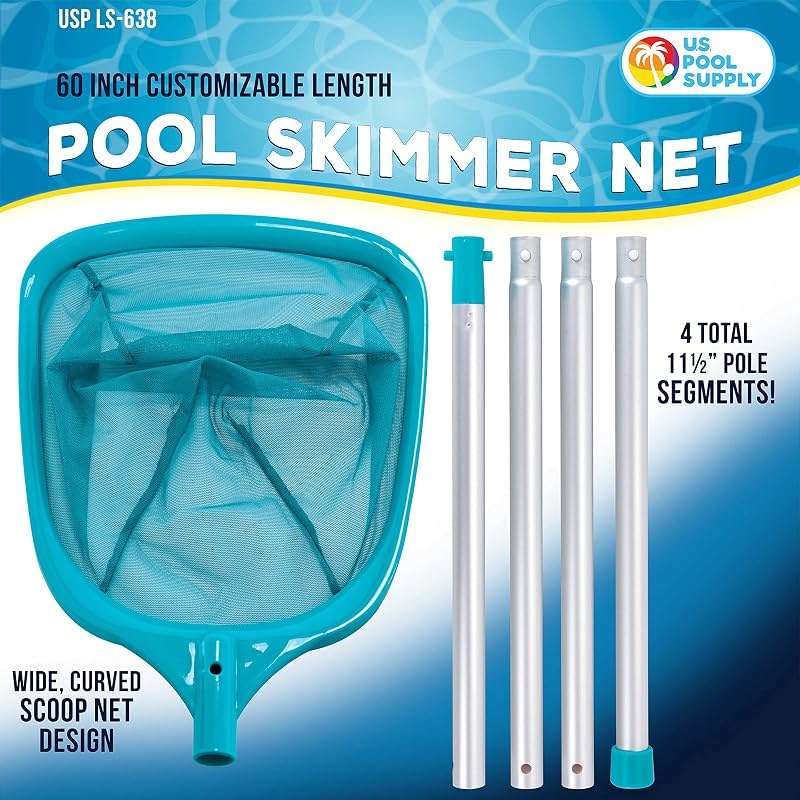 U.S. Pool Supply Swimming Pool 5 Foot Leaf Skimmer Net with 4 Aluminum Pole Sections - 6" Deep Ultra Fine Mesh Netting Bag Basket for Fast Cleaning of The Finest Debris - 60" Long, Clean Spas, Ponds - Image 3