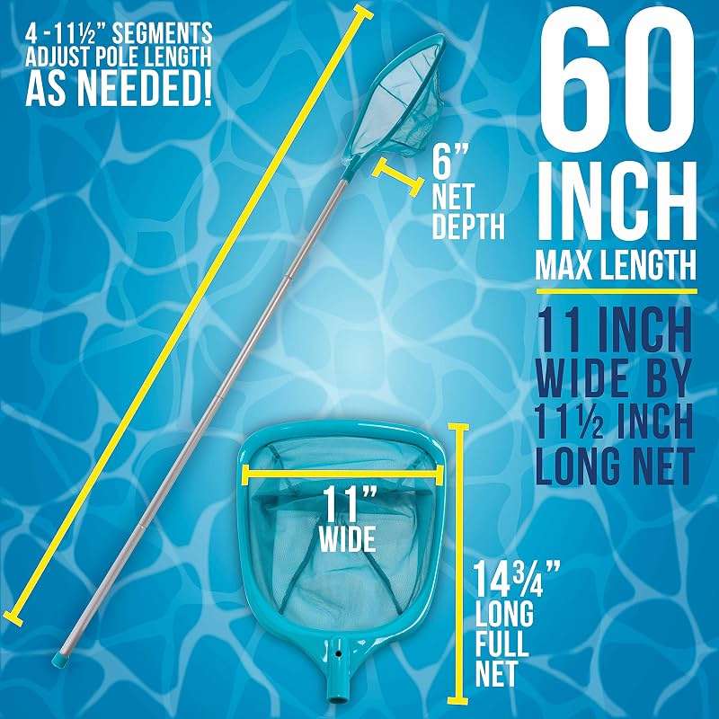 U.S. Pool Supply Swimming Pool 5 Foot Leaf Skimmer Net with 4 Aluminum Pole Sections - 6" Deep Ultra Fine Mesh Netting Bag Basket for Fast Cleaning of The Finest Debris - 60" Long, Clean Spas, Ponds - Image 4