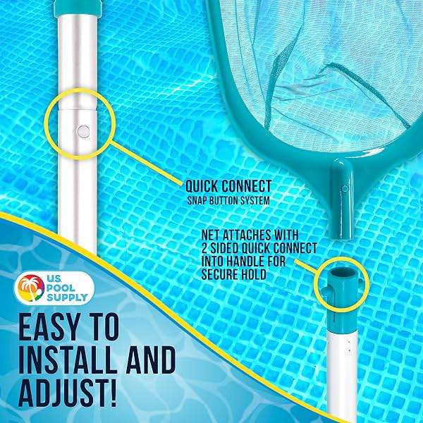 U.S. Pool Supply Swimming Pool 5 Foot Leaf Skimmer Net with 4 Aluminum Pole Sections - 6" Deep Ultra Fine Mesh Netting Bag Basket for Fast Cleaning of The Finest Debris - 60" Long, Clean Spas, Ponds - Image 5
