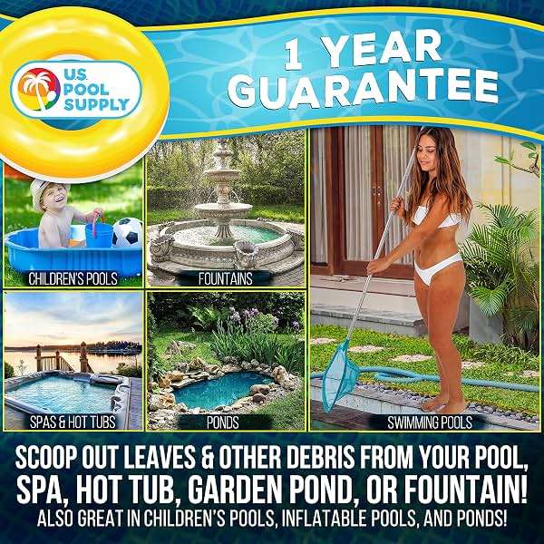 U.S. Pool Supply Swimming Pool 5 Foot Leaf Skimmer Net with 4 Aluminum Pole Sections - 6" Deep Ultra Fine Mesh Netting Bag Basket for Fast Cleaning of The Finest Debris - 60" Long, Clean Spas, Ponds - Image 6