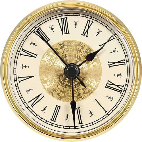 Hicarer 2. 8 Inch/ 70 mm Mini Quartz Clock Insert Round Clocks Head Insert Roman Number Replacement Movement White Face (Gold Trim) - Image 1