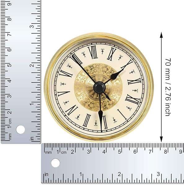 Hicarer 2. 8 Inch/ 70 mm Mini Quartz Clock Insert Round Clocks Head Insert Roman Number Replacement Movement White Face (Gold Trim) - Image 2
