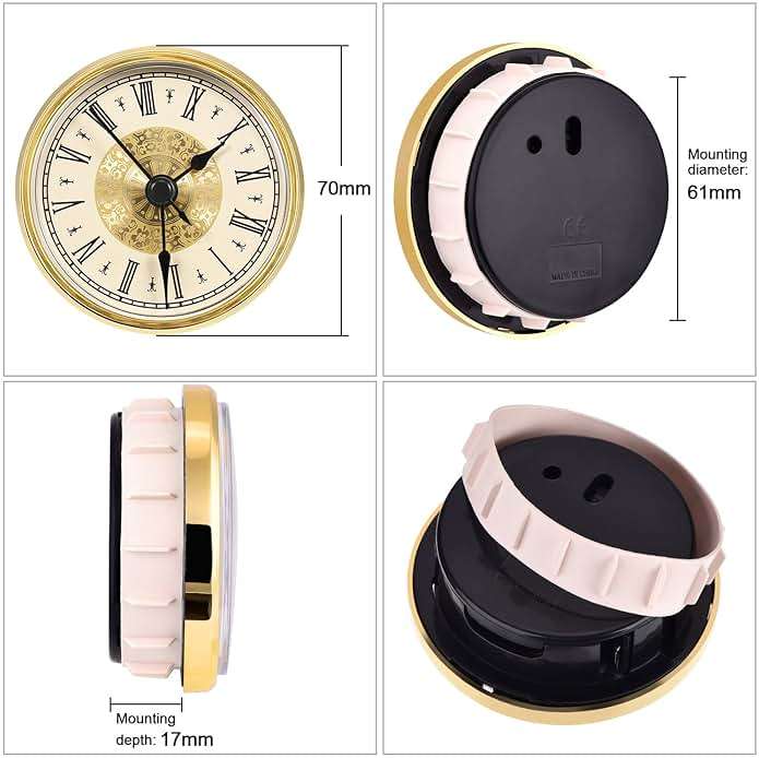 Hicarer 2. 8 Inch/ 70 mm Mini Quartz Clock Insert Round Clocks Head Insert Roman Number Replacement Movement White Face (Gold Trim) - Image 3