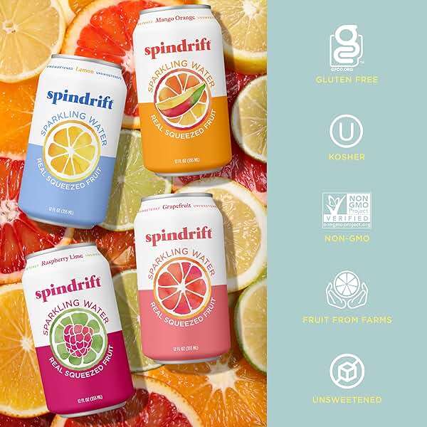 Spindrift Sparkling Water, 4 Flavor Variety Pack, Made with Real Squeezed Fruit, 12 Fl Oz (Pack of 20) - Image 4