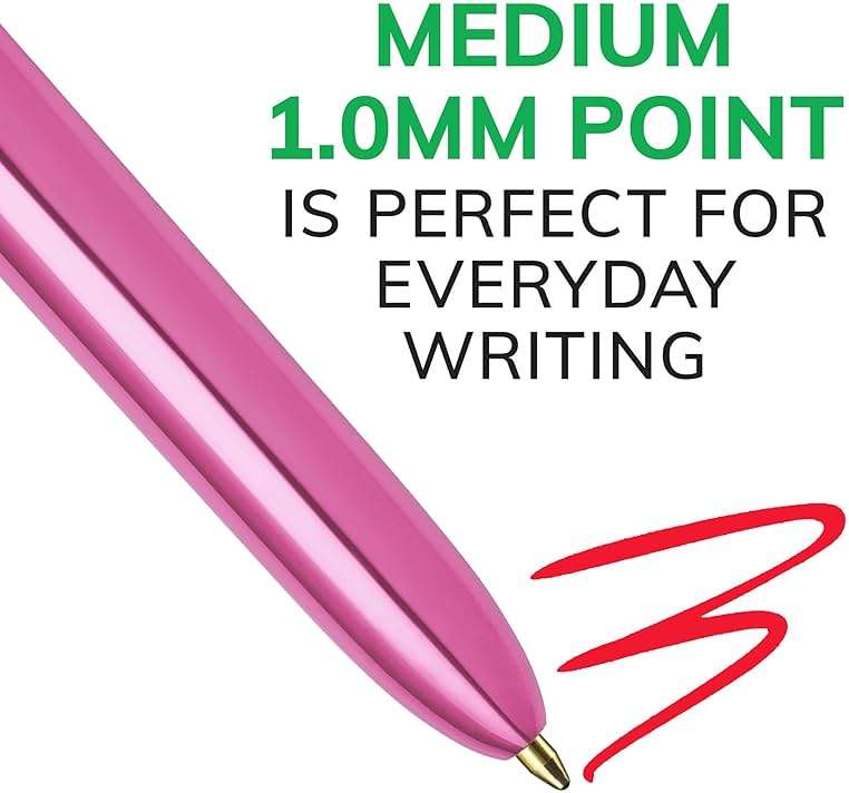 BIC 4-Color Pink Ballpoint Pens, 3-Count Pack in Assorted Colors | Shiny Pink Barrels - Image 5