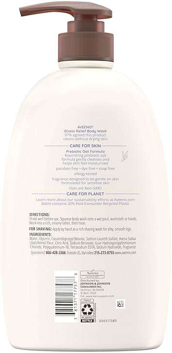 Aveeno Stress Relief Body Wash, Lavender Scent with Nourishing Prebiotic Oat, Sensitive Skin Body Wash for Normal to Dry Skin, Paraben-, Dye-, and Soap-Free, Value Size 33 Fl Oz - Image 9
