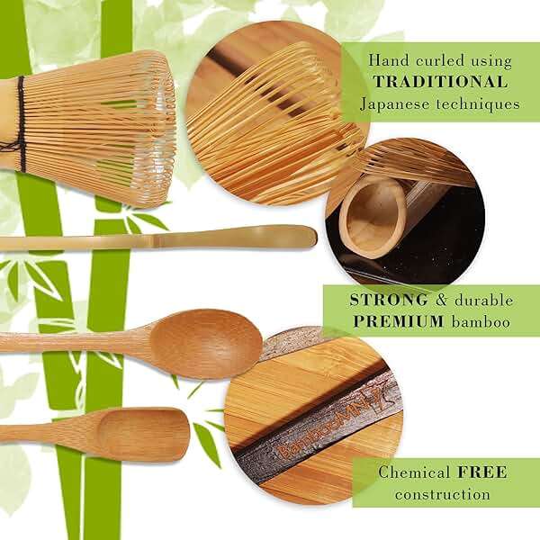 BambooMN Japanese Matcha Whisk Chasen - Traditional Handcurled 100 Tate Matcha Utensil - Natural Golden Brown - 10 Pieces - Image 4