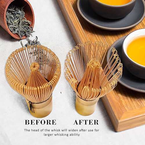 BambooMN Japanese Matcha Whisk Chasen - Traditional Handcurled 100 Tate Matcha Utensil - Natural Golden Brown - 10 Pieces - Image 5