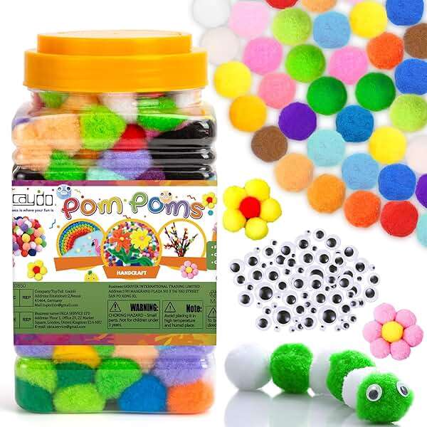 Caydo [400 pcs] - 300 Pieces 1 Inch Assorted Pom Poms with 100 Pieces Wiggle Eyes, Multicolor Pompom Balls for Home Decorations and Kids DIY Art Creative Crafts - Image 2