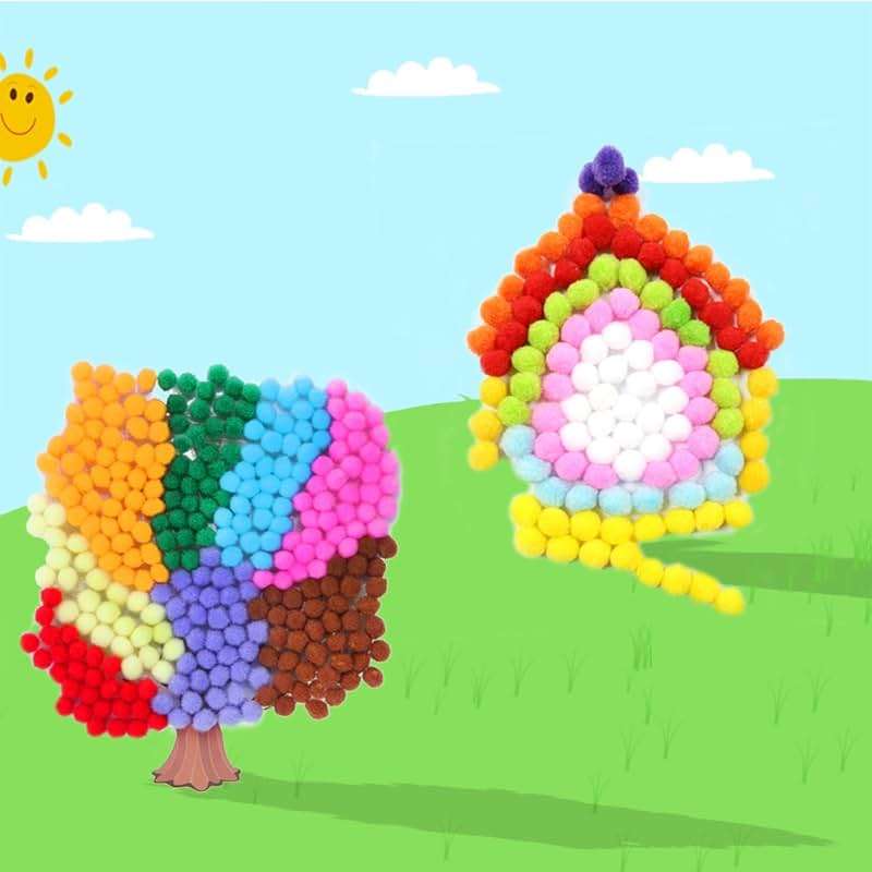 Caydo [400 pcs] - 300 Pieces 1 Inch Assorted Pom Poms with 100 Pieces Wiggle Eyes, Multicolor Pompom Balls for Home Decorations and Kids DIY Art Creative Crafts - Image 6