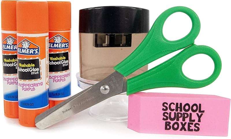 Back to School Supply Box Grades K-5 - School Supply Boxes - 32 Piece School Supplies Kit Includes Markers, Crayons, Pencils, Scissors, Folders, Glue Sticks, Notebook, and Composition Book - Image 6