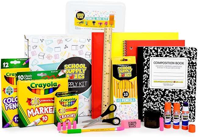 Back to School Supply Box Grades K-5 - School Supply Boxes - 32 Piece School Supplies Kit Includes Markers, Crayons, Pencils, Scissors, Folders, Glue Sticks, Notebook, and Composition Book - Image 9