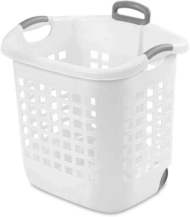 Sterilite 1.75 Bushel Ultra Wheeled Laundry Basket, Handle and Wheels for Easy Rolling of Clothes to and from the Laundry Room, Plastic, White, 4-Pack - Image 1
