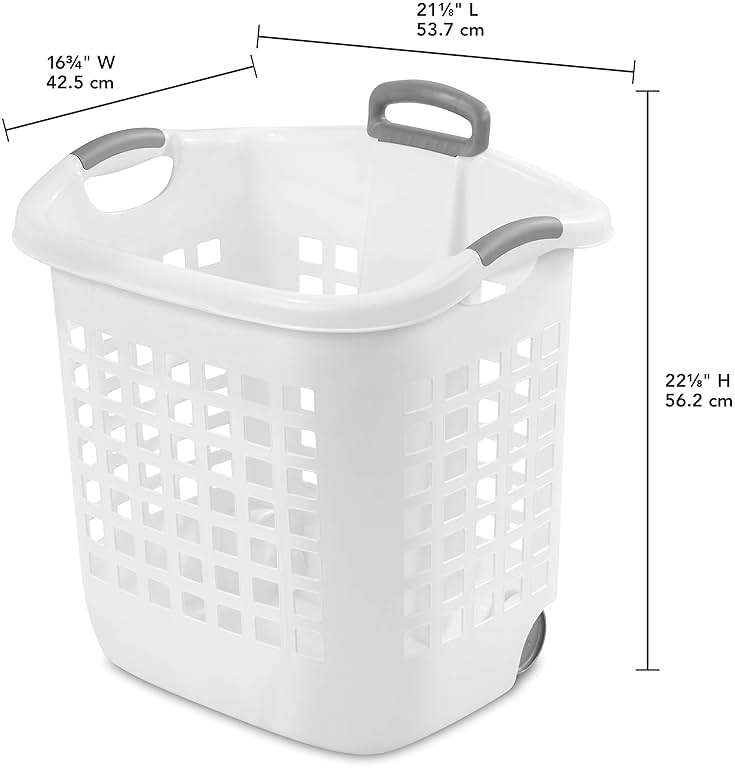 Sterilite 1.75 Bushel Ultra Wheeled Laundry Basket, Handle and Wheels for Easy Rolling of Clothes to and from the Laundry Room, Plastic, White, 4-Pack - Image 2