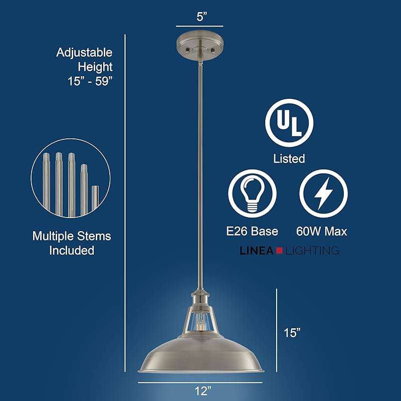 Olivera 12 inch Pendant Light | Brushed Nickel Pendant Lighting for Kitchen Island with LED Bulb LL-P855-1BN - Image 3