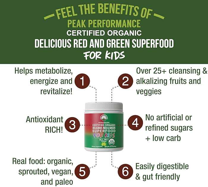 Kids Greens and Reds Superfood Powder - Best Tasting Organic Vegan Super Food Juice with 25+ Fruits and Vegetables - Gluten Free Real Food Vitamins - Green and Red Superfoods Supplement for Children - Image 2