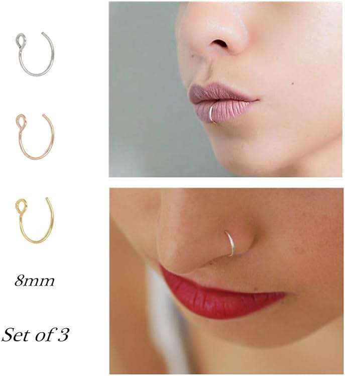 NZDLM Fake Nose Ring Hoop Nose Rings Set Nose Piercing Lip Nose Rings Jewelry for Women Men Girl - Image 2