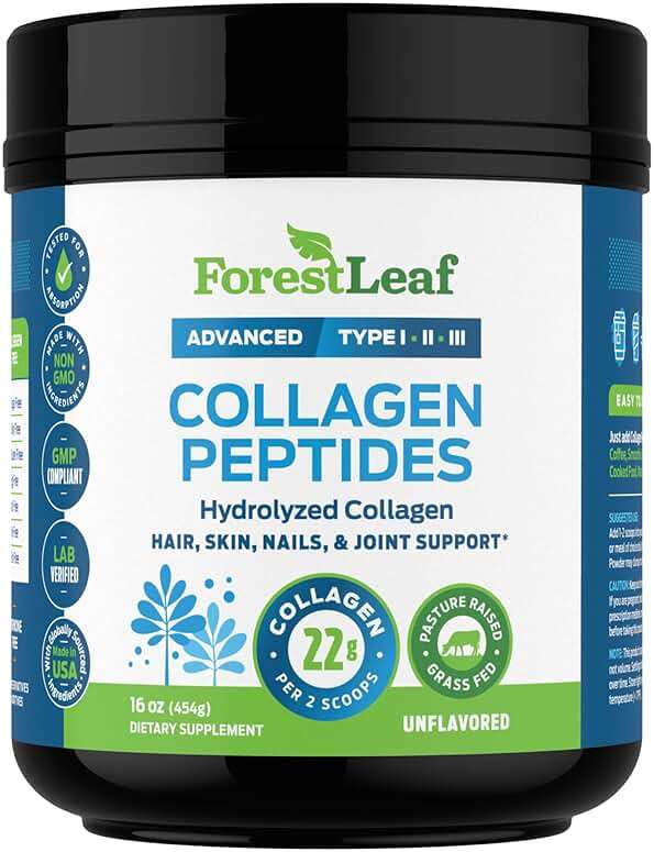 ForestLeaf Collagen Peptides Powder Unflavored - Hydrolyzed Grass Fed Keto Collagen Protein Powder Type 1, 2 & 3 - Vital Hair, Skin, Nails, Joints, Recovery, 11g Per Serving - Image 9