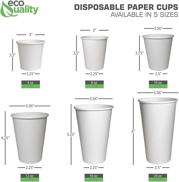 EcoQuality Extra Large 20oz White Paper Coffee Cups - (150 Count) Disposable Paper Coffee Cups - Hot Drink, Tea, Coffee, Cappuccino, Hot Chocolate, Chai, Chai Latte, Office, Travel, Recyclable - Image 5
