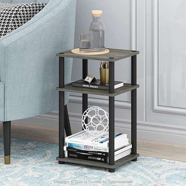 Furinno JUST Side Table, 3-Tier End Table, Open Shelves Night Stand, Bedside Table, Toolless Assembly, for Living Room, Bedroom, Bathroom, French Oak - Image 2