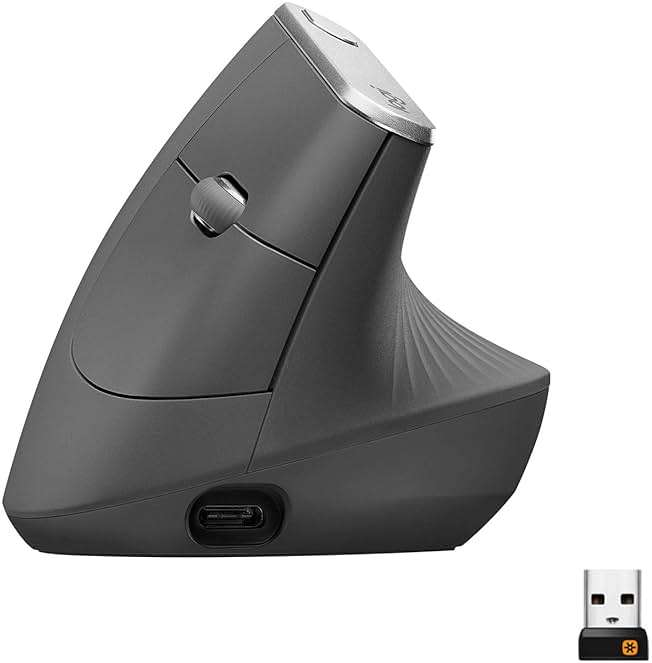 Logitech MX Vertical Wireless Mouse – Ergonomic Design Reduces Muscle Strain, Move Content Between 3 Windows and Apple Computers, Rechargeable, Graphite - Image 1