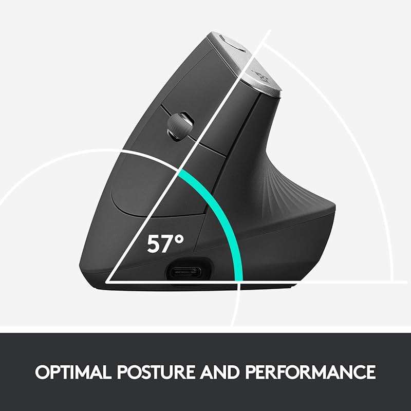 Logitech MX Vertical Wireless Mouse – Ergonomic Design Reduces Muscle Strain, Move Content Between 3 Windows and Apple Computers, Rechargeable, Graphite - Image 3